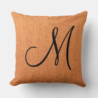 Coussin Élégant monogramme orange aspect toile