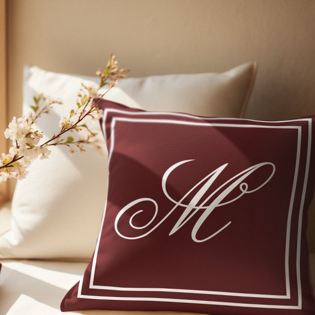Coussin Élégant Monogramme Personnalisé Bourgogne Throw (Créateur téléchargé)