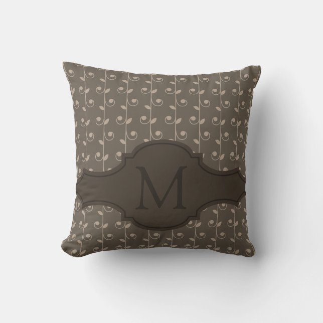 Coussin Élégant Monogramme personnalisé Brown Motif beige (Recto)