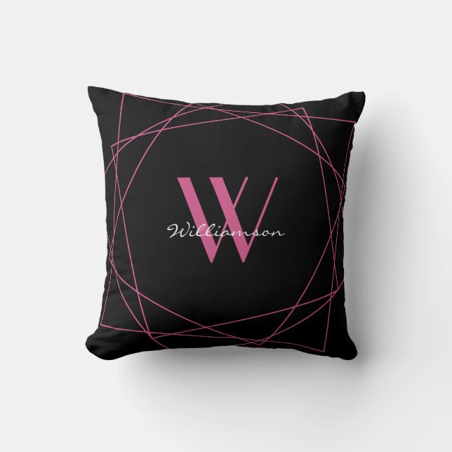 Coussin Élégant monogramme rose noire - Nom géométrique Sc (Recto)