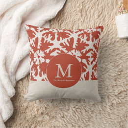 Coussin Élégant Monogramme rouge et beige Étoile de Noël
