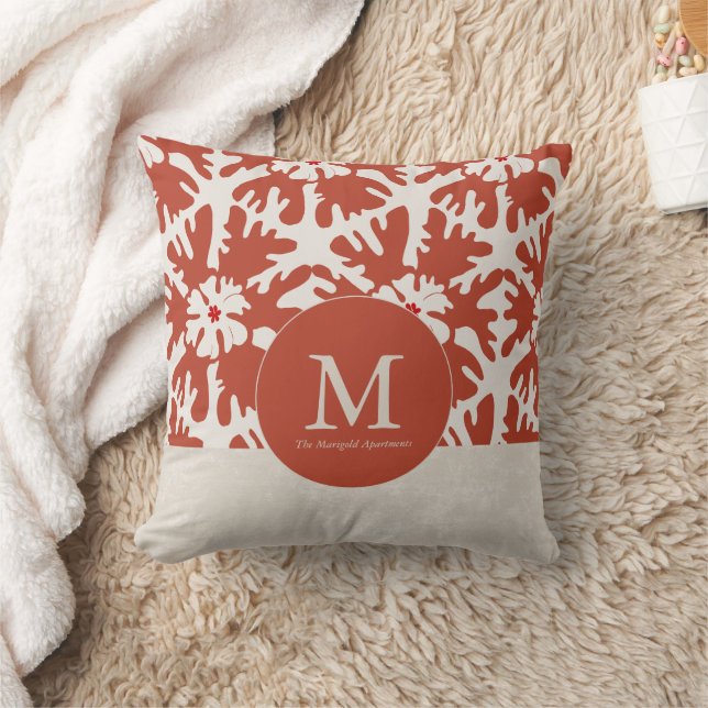 Coussin Élégant Monogramme rouge et beige Étoile de Noël (Couverture)