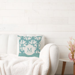 Coussin Élégant Monogramme Turquoise Star de Noël