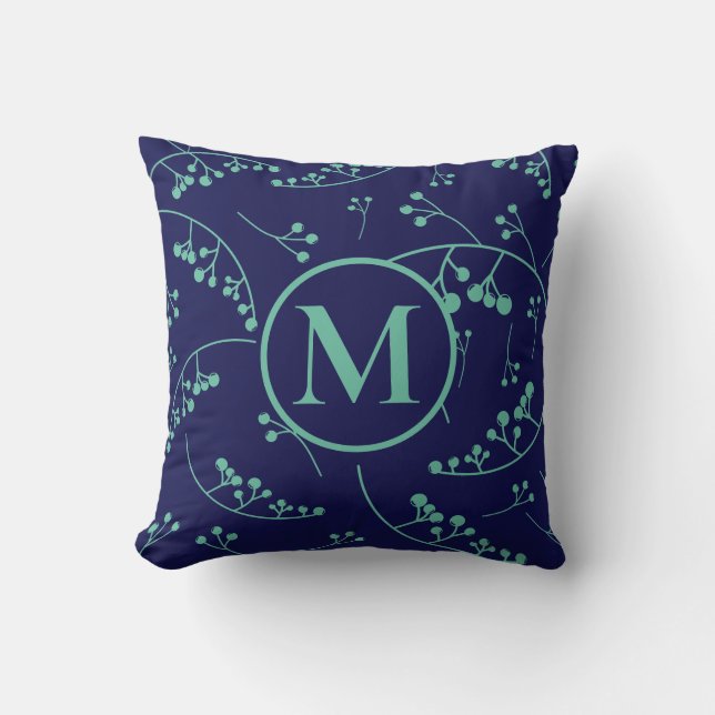 Coussin Élégant monogramme turquoise vert bleu motif (Recto)