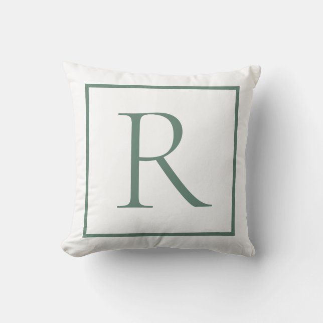 Coussin Élégant Monogramme Vert Sage (Recto)