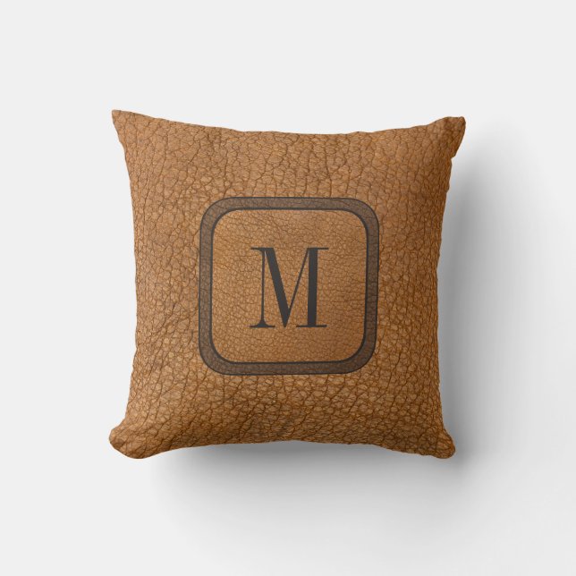 Coussin Élégant Monogramme Vintage en cuir de Manly rustiq (Recto)