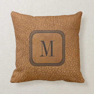 Coussin Élégant Monogramme Vintage en cuir de Manly rustiq