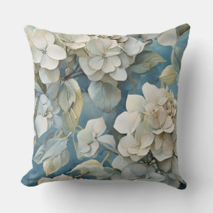 Coussin Elégant moody bleu poussiéreux flores d'aquarelle