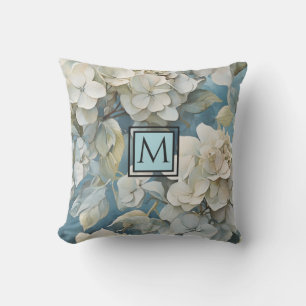 Coussin Elégant moody bleu poussiéreux flores d'aquarelle