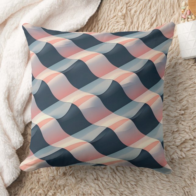Coussin Élégant Motif 3D Wave en Turquoise, Rose et crème (Couverture)