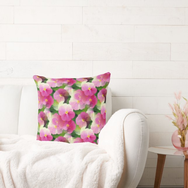 Coussin Élégant Motif à fleurs rose et blanc Impatiens (Canapé)