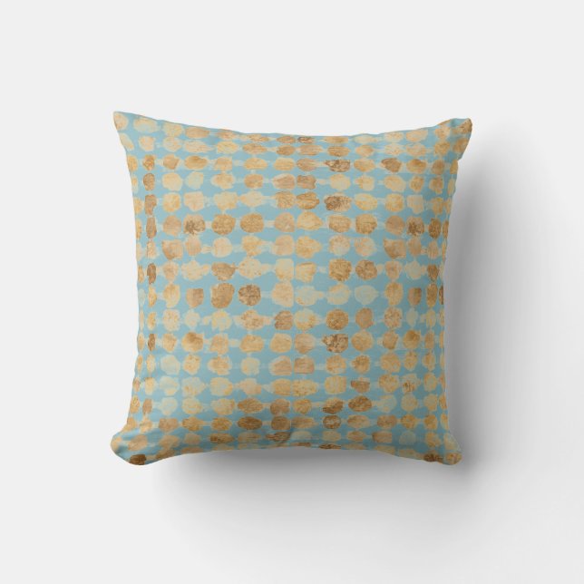 Coussin Élégant, motif à pois bleu doux or (Recto)