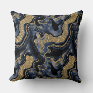 Coussin Élégant motif agate bleu marine et paillettes doré