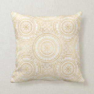 Coussin Élégant Motif blanc de tournesol Mandala Gold