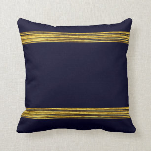 Coussin Élégant motif bleu marine, lignes d'or horizonta