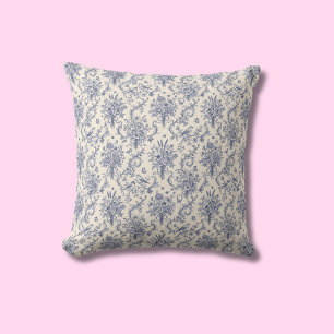 Coussin Élégant motif bleu Toile de Jouy de style campagna
