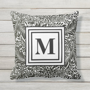 Coussin Élégant Motif botanique Monogramme noir et blanc
