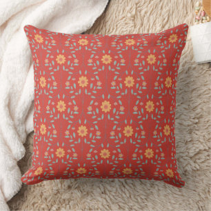 Coussin Élégant motif botanique rouge printemps floral