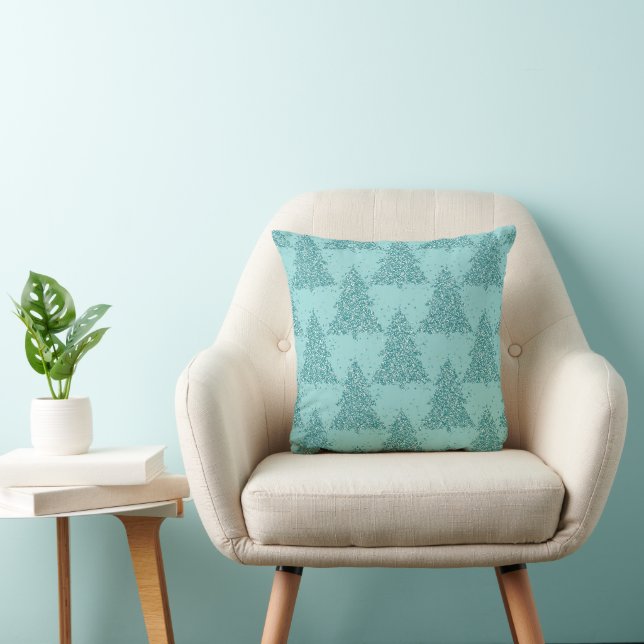 Coussin Élégant Motif d'arbre | Luxe Aqua Mint Christmas (Chaise)