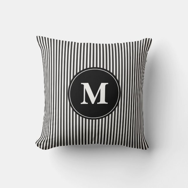 Coussin Élégant Motif de bande noir et blanc (Recto)