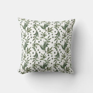 Coussin Élégant Motif de branche d'olive aquarelle