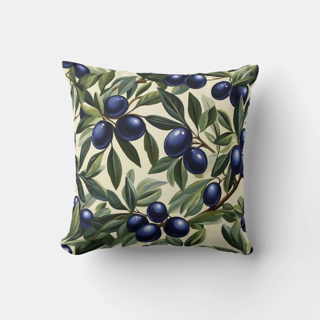 Coussin Élégant Motif de branche d'olivier avec des olives (Recto)