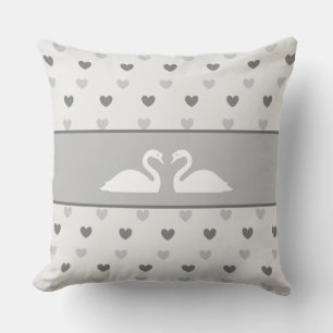 Coussin Élégant Motif de coeur gris et de couple de cygne