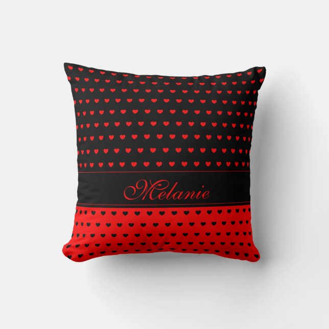 Coussin Élégant Motif De Coeurs Rouge Et Noir Nom Modèle (Recto)