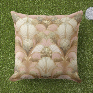 Coussin Élégant motif de coquillage or, rose et blanc