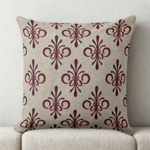 Coussin Élégant motif de damas de marron ornemental