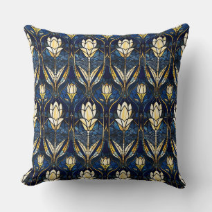 Coussin Élégant motif de faux vitrail en lotus doré
