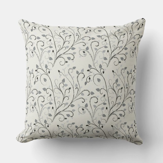 Coussin Élégant motif de feuille de contraste gris (Recto)