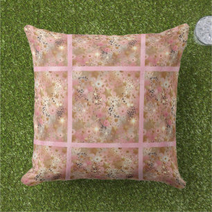 Coussin Élégant motif de feuille de jungle en or, rose et