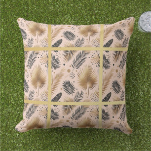 Coussin Élégant motif de feuille de jungle en or, rose et