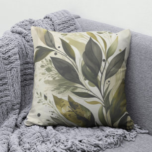 Coussin Elégant Motif de feuille verte aquarelle