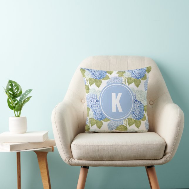Coussin Élégant Motif de fleurs d'hydragea bleu (Chaise)