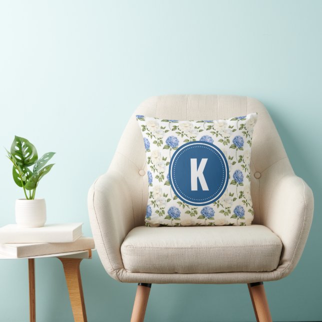 Coussin Élégant Motif de fleurs d'hydragea bleu (Chaise)