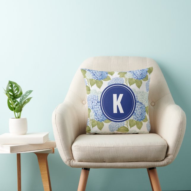 Coussin Élégant Motif de fleurs d'hydragea bleu (Chaise)