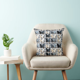 Coussin Élégant Motif de grille papillon