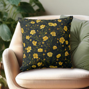 Coussin Élégant Motif de la fleur de la coupe-beurre jaune