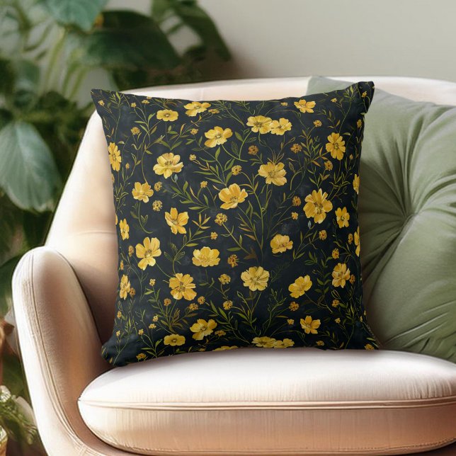 Coussin Élégant Motif de la fleur de la coupe-beurre jaune (Créateur téléchargé)