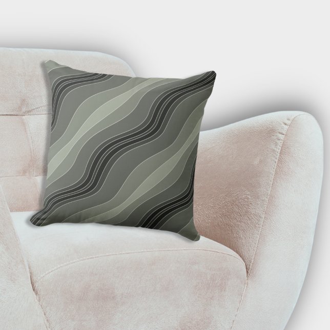 Coussin Élégant Motif de lignes en couche gris (Elegant Grey Layered Lines Pattern Throw Pillow, Living Room)