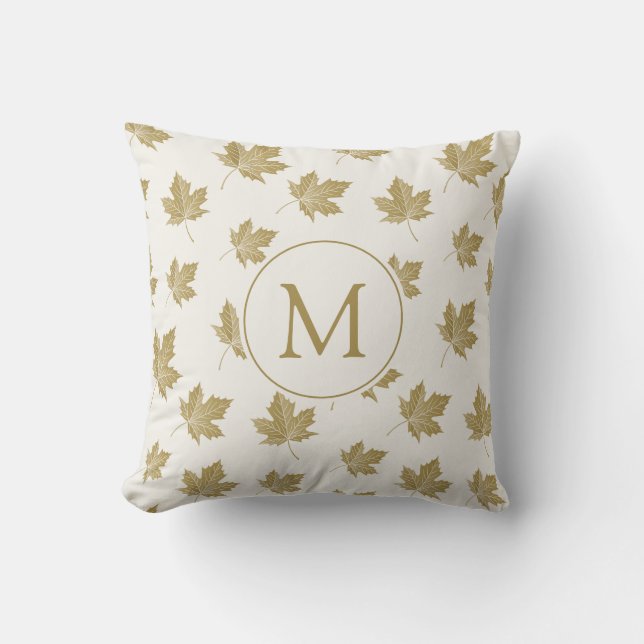 Coussin Élégant Motif Feuille d'érable avec Monogram. (Recto)