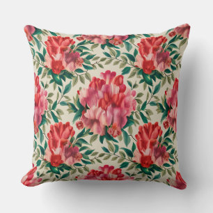 Coussin Élégant motif floral avec fleurs rouges et roses