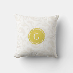 Coussin Élégant motif floral blanc jaune fille monogramme