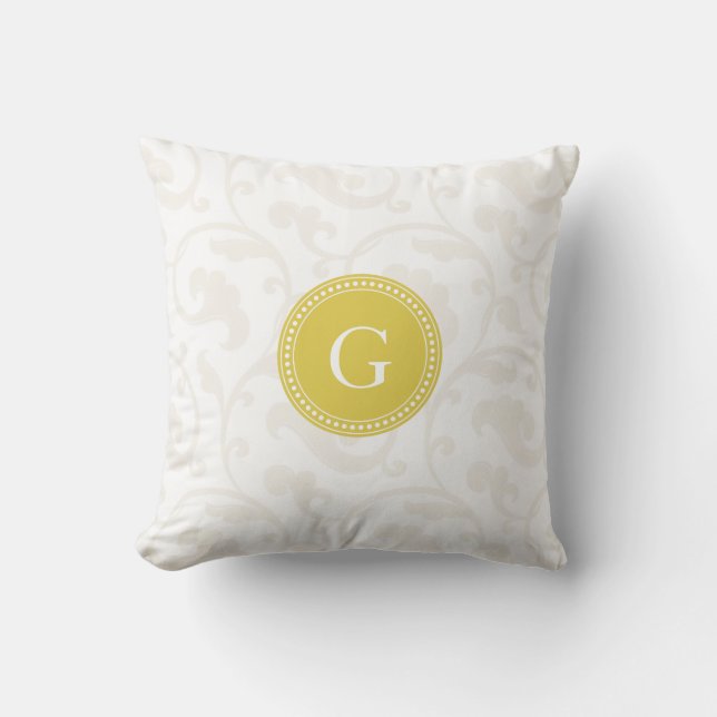 Coussin Élégant motif floral blanc jaune fille monogramme (Recto)