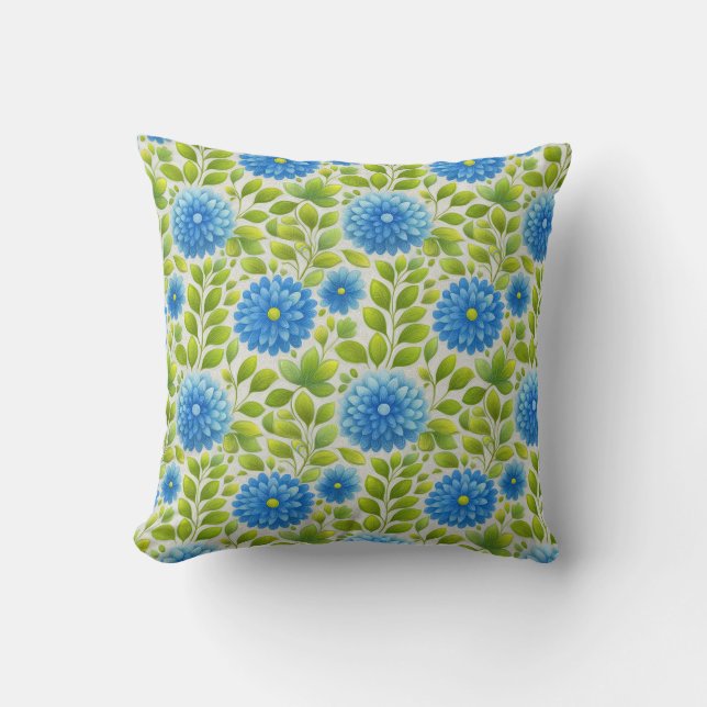 Coussin Élégant Motif floral bleu (Recto)