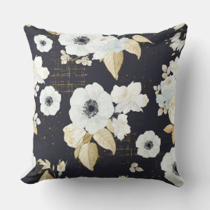 Coussin Élégant motif floral bleu et blanc