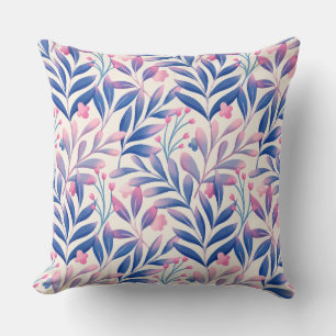 Coussin Élégant Motif floral bleu feuille rose