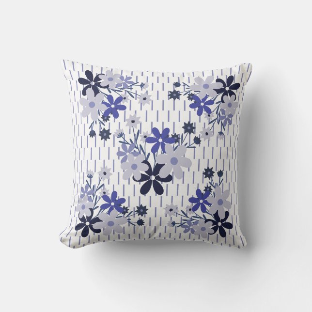 Coussin Élégant motif floral bleu violet pourpre (Recto)